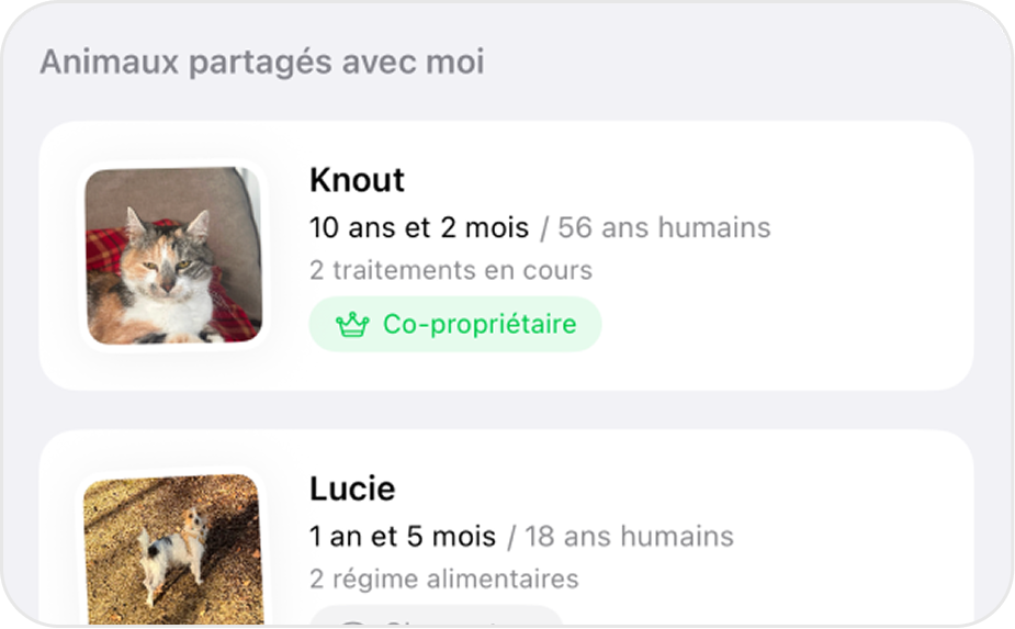 Animaux partagés avec moi